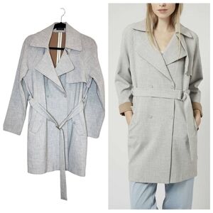 Topshop Grey Belted Trench Coat Viscose Blend Women's Size 6
